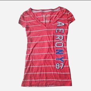 Aeropostale 2000s pink top w white stipes